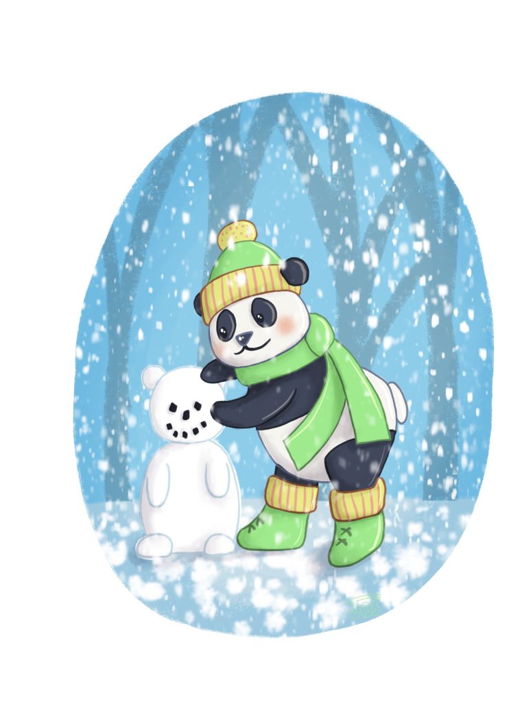 Panda, sneeuw, sneeuwbeer, spelen,